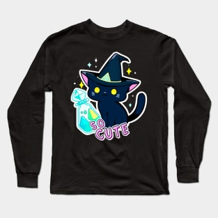 Cute Black Cat Crystal Alchemy Kawaii Pastel Purple Chibi Long Sleeve T-Shirt